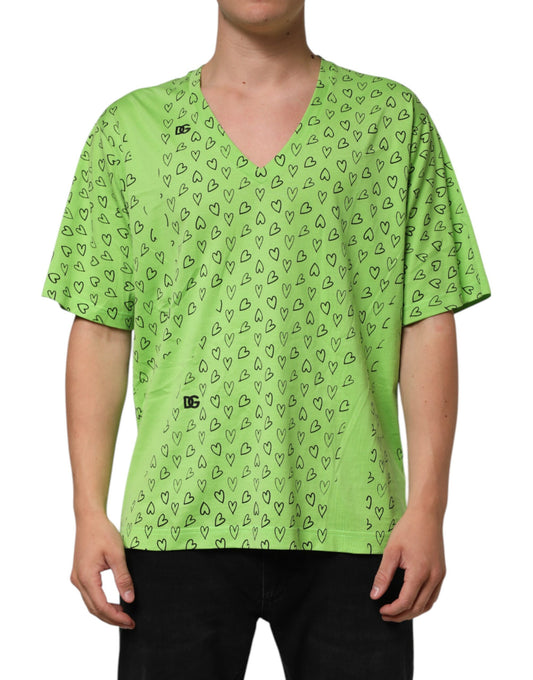 Green shirt with heart pattern