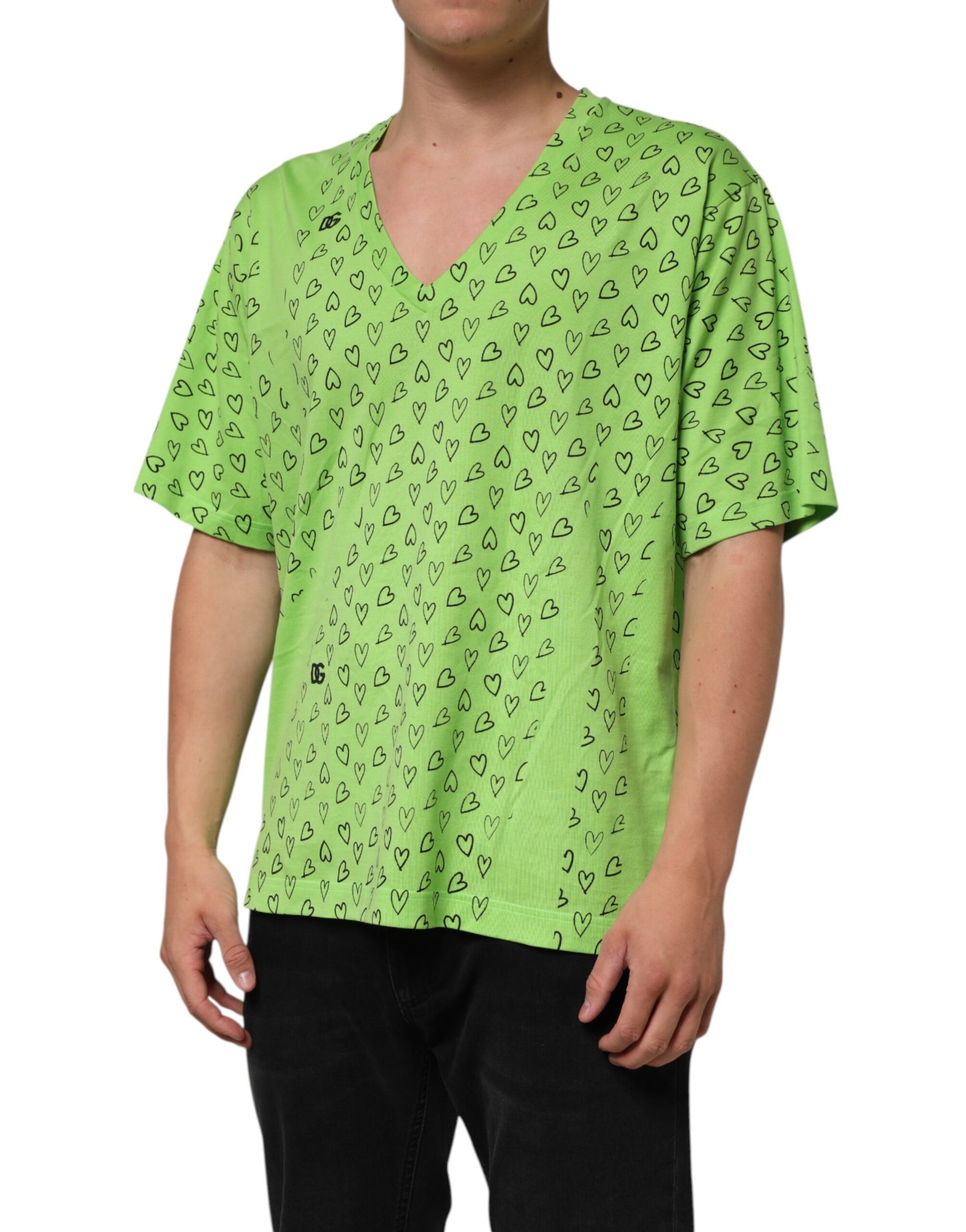 Green shirt with heart pattern on front