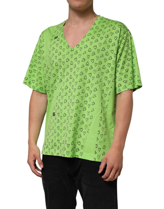 Green shirt with heart pattern on front