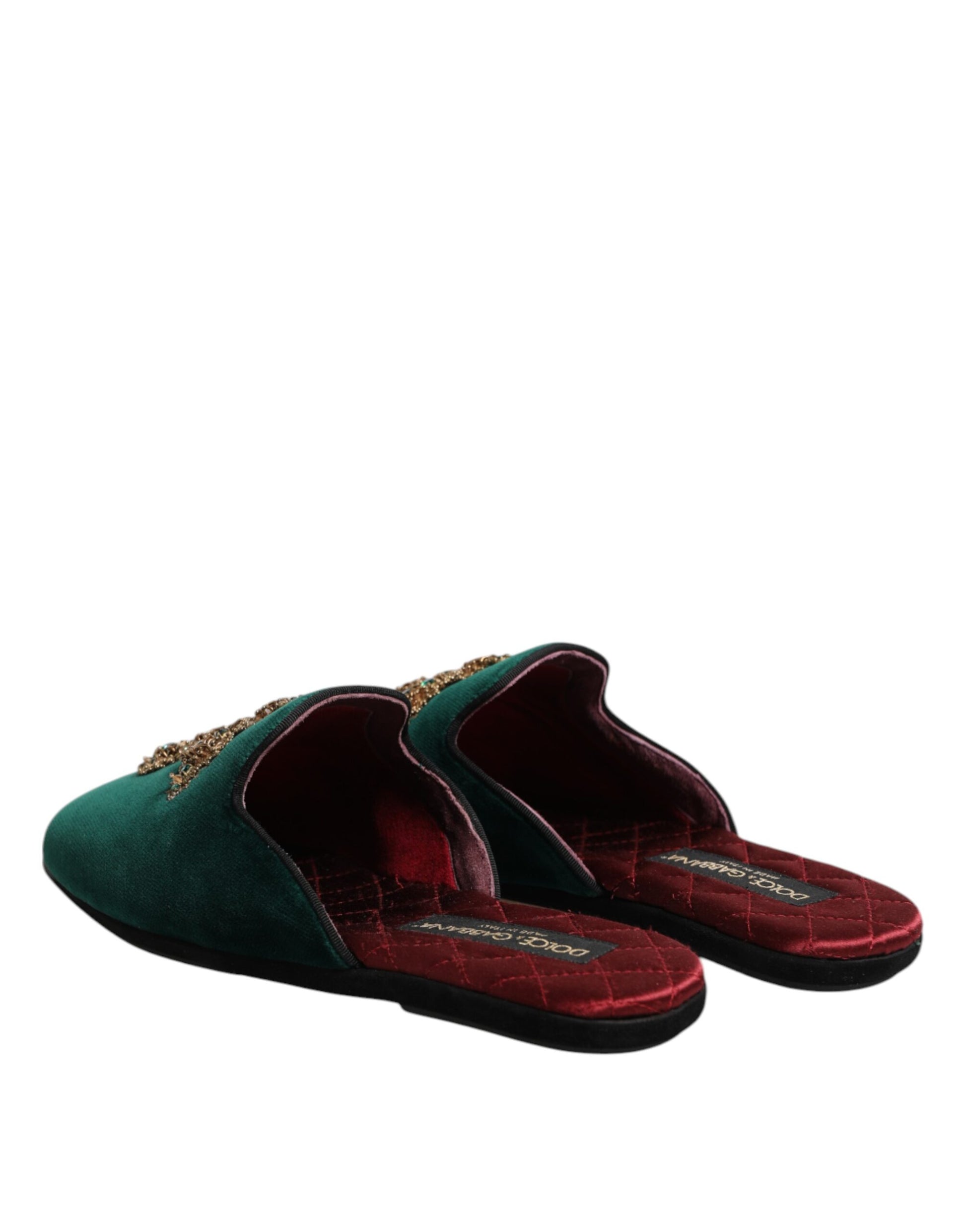 Pair of red velvet slippers with gold embroidery