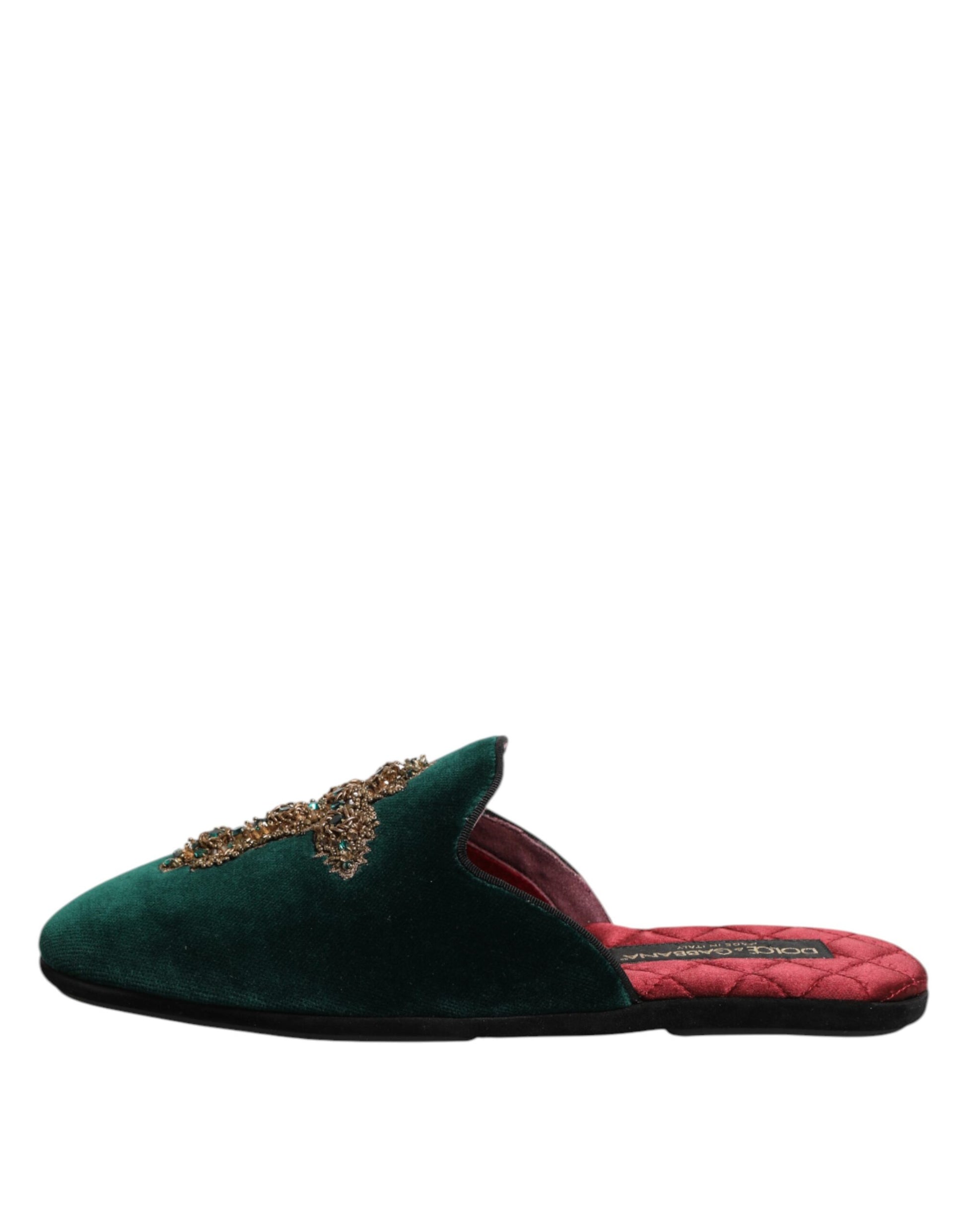 Pair of red velvet slippers with gold embroidery