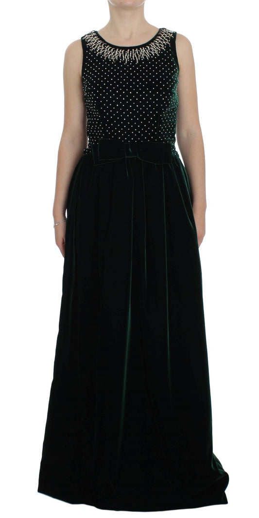 Long black dress with polka dots on bodice