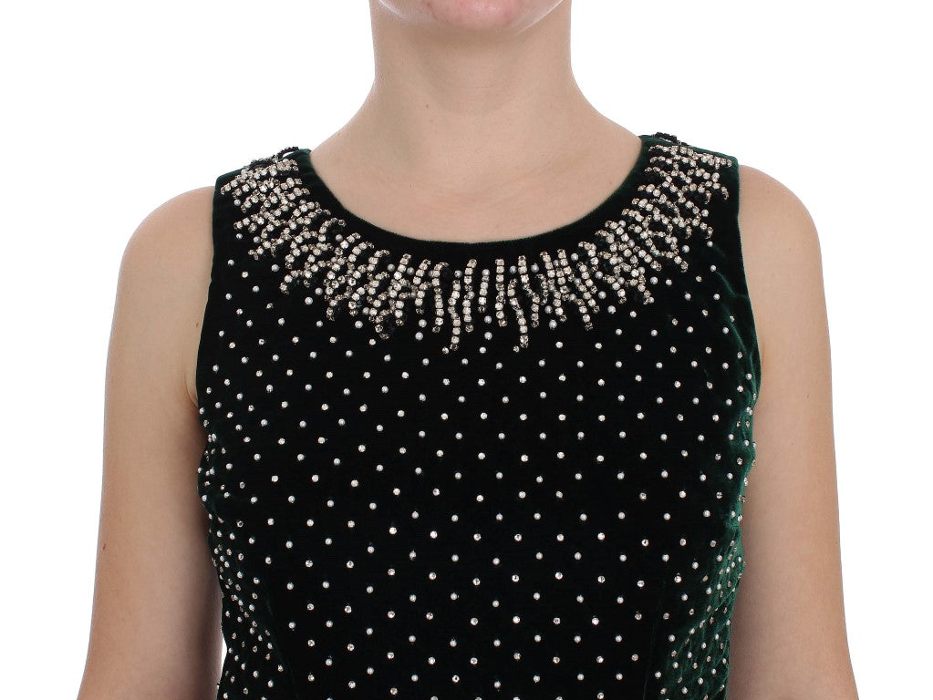 Black polka dot sleeveless top with beaded neckline