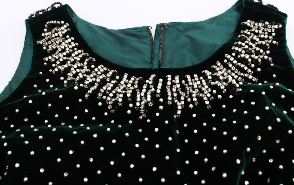 Green velvet dress with beaded neckline