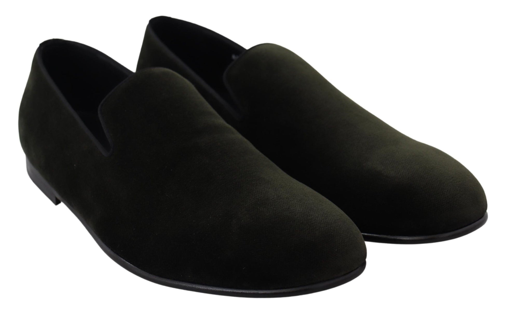 Pair of black velvet shoes with a smooth finish