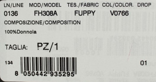 White label on fabric with black text