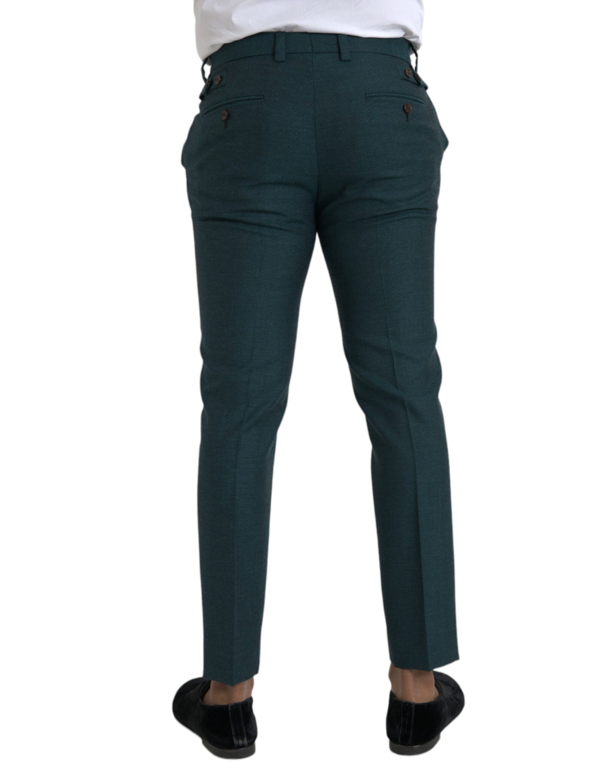A pair of green wool skinny slim dress pants from the brand Dolce & Gabbana