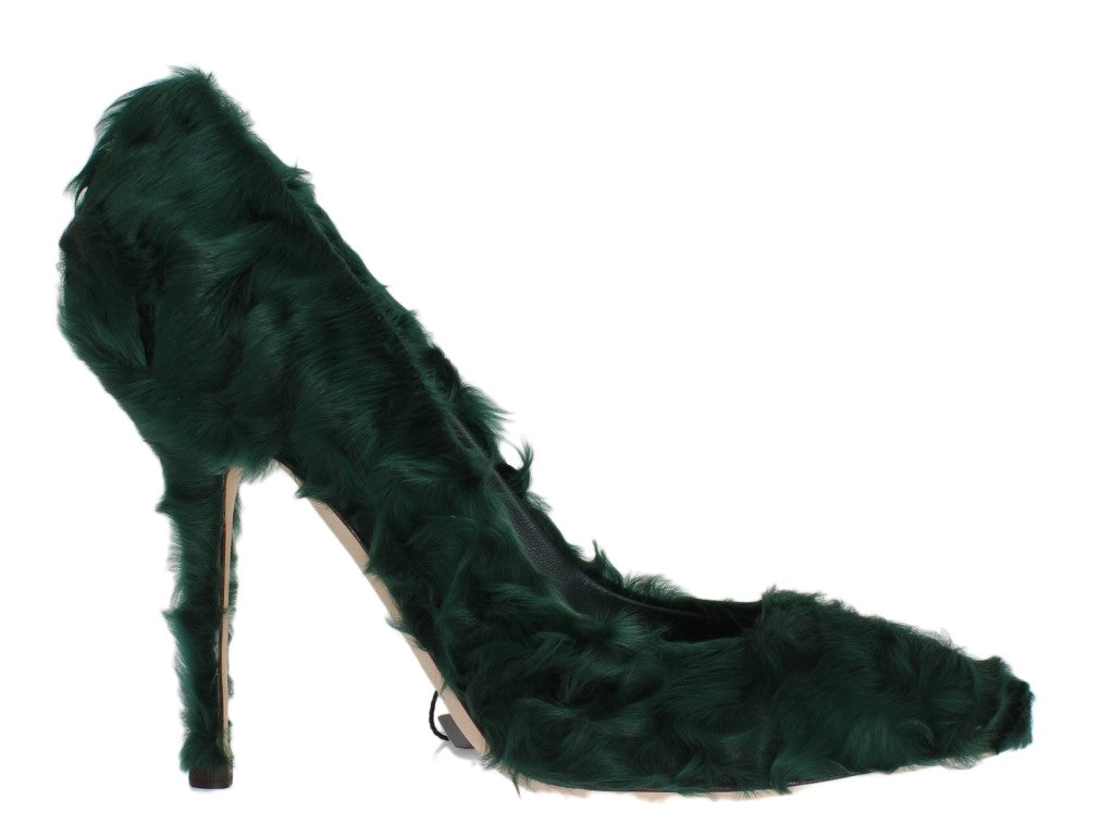 Green furry high heel shoe