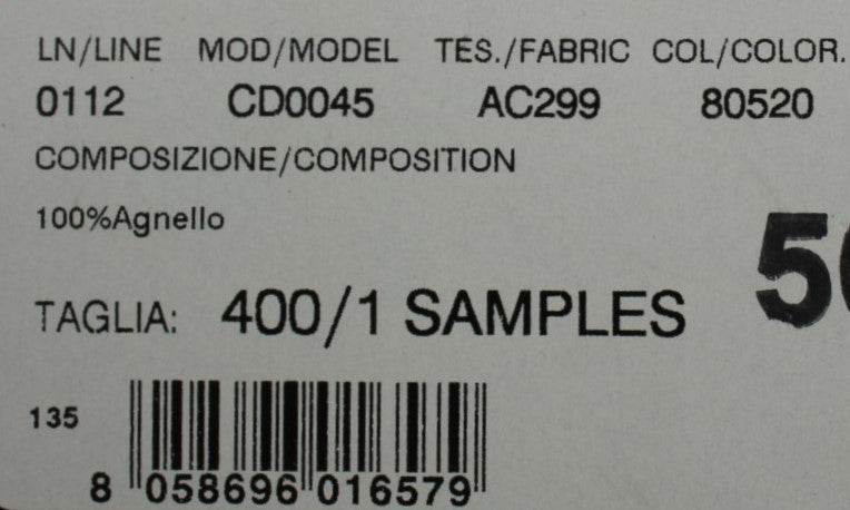 A label with various pieces of information printed on it. It includes a barcode, product code, and other details such as