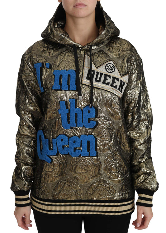 Gold hoodie with blue lettering