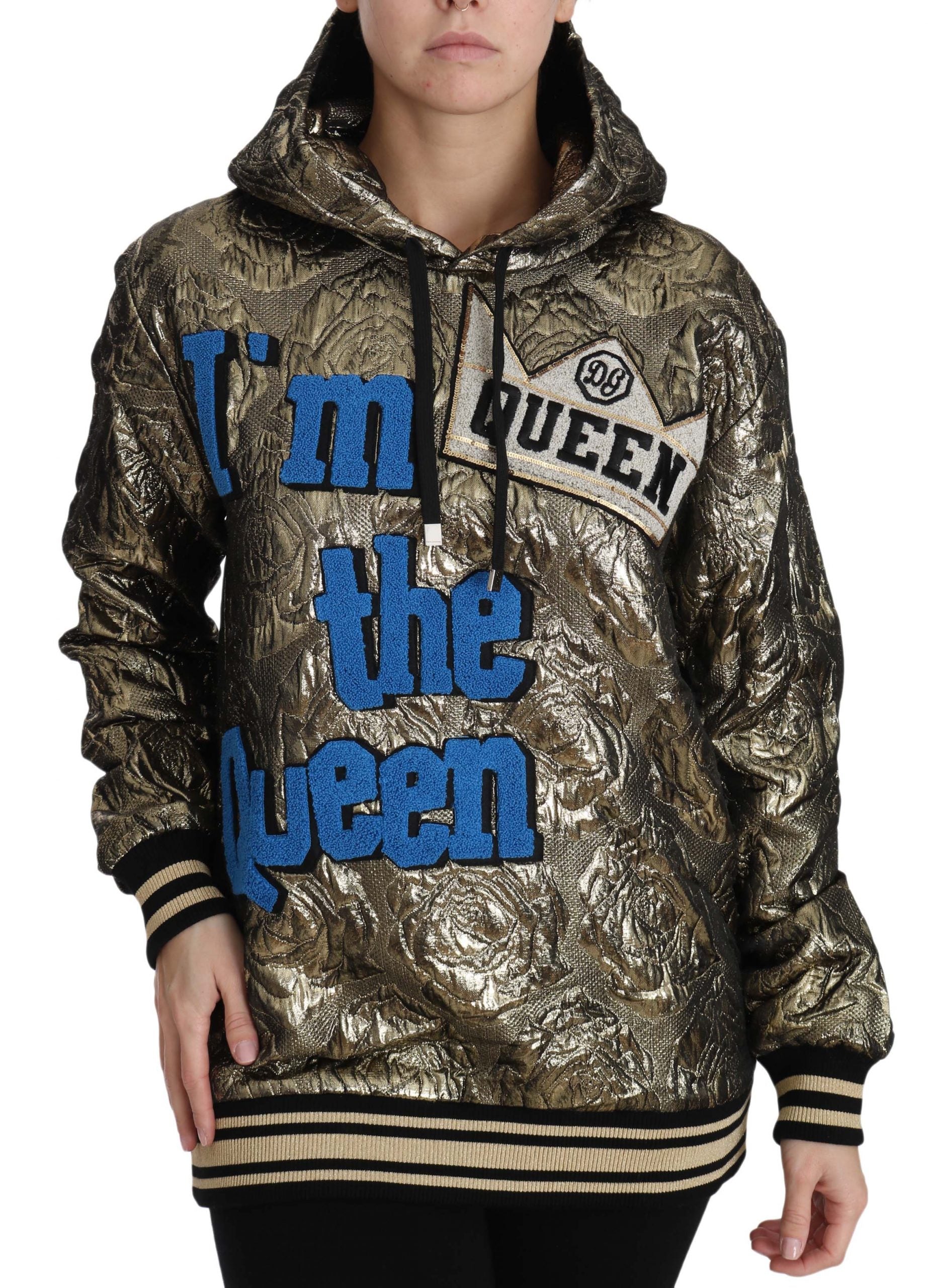 Gold hoodie with "I'm Queen" written on front