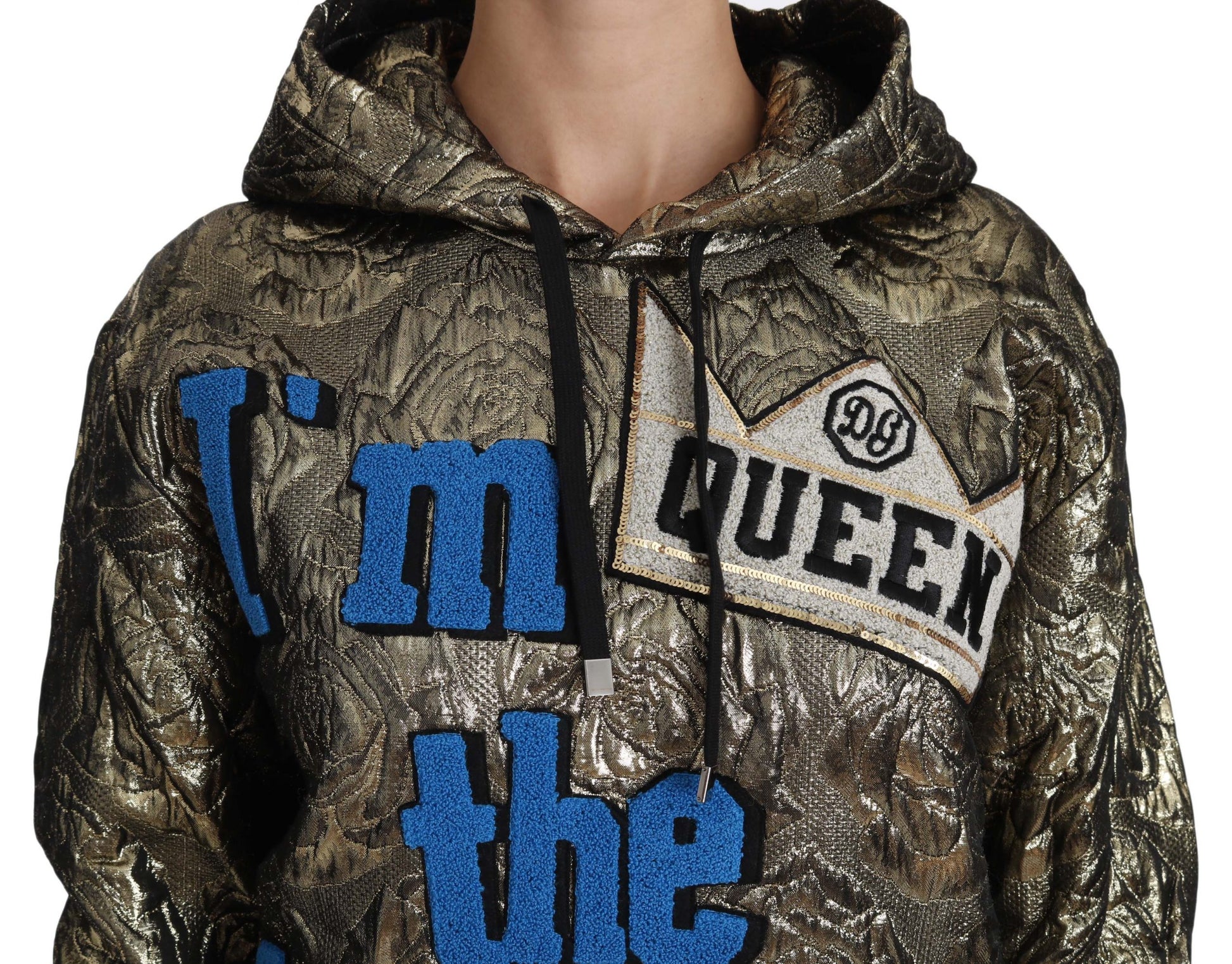 Camouflage hoodie with "I'm Queen" written on front in blue letters