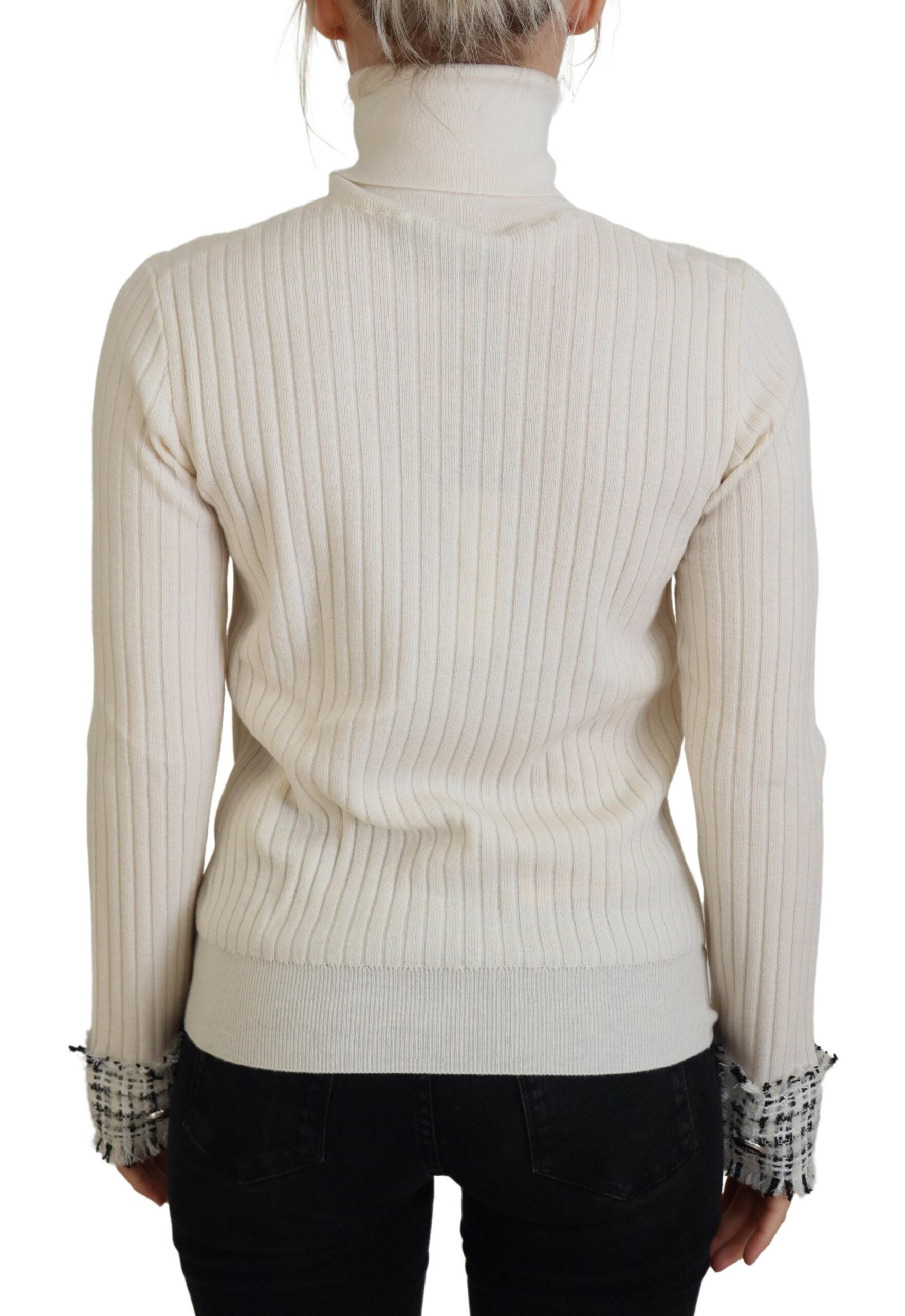 Tan knit sweater with high neckline