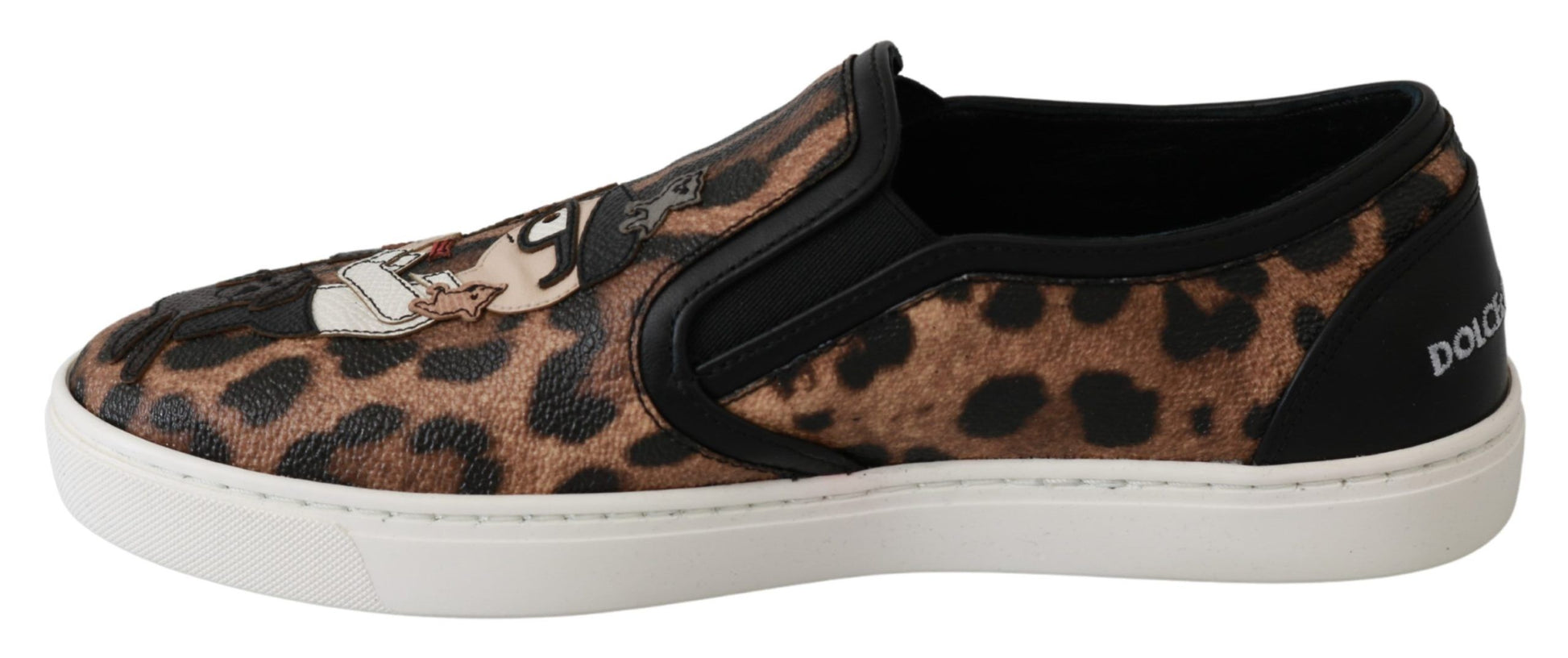 Leopard print sneakers with white soles and laces