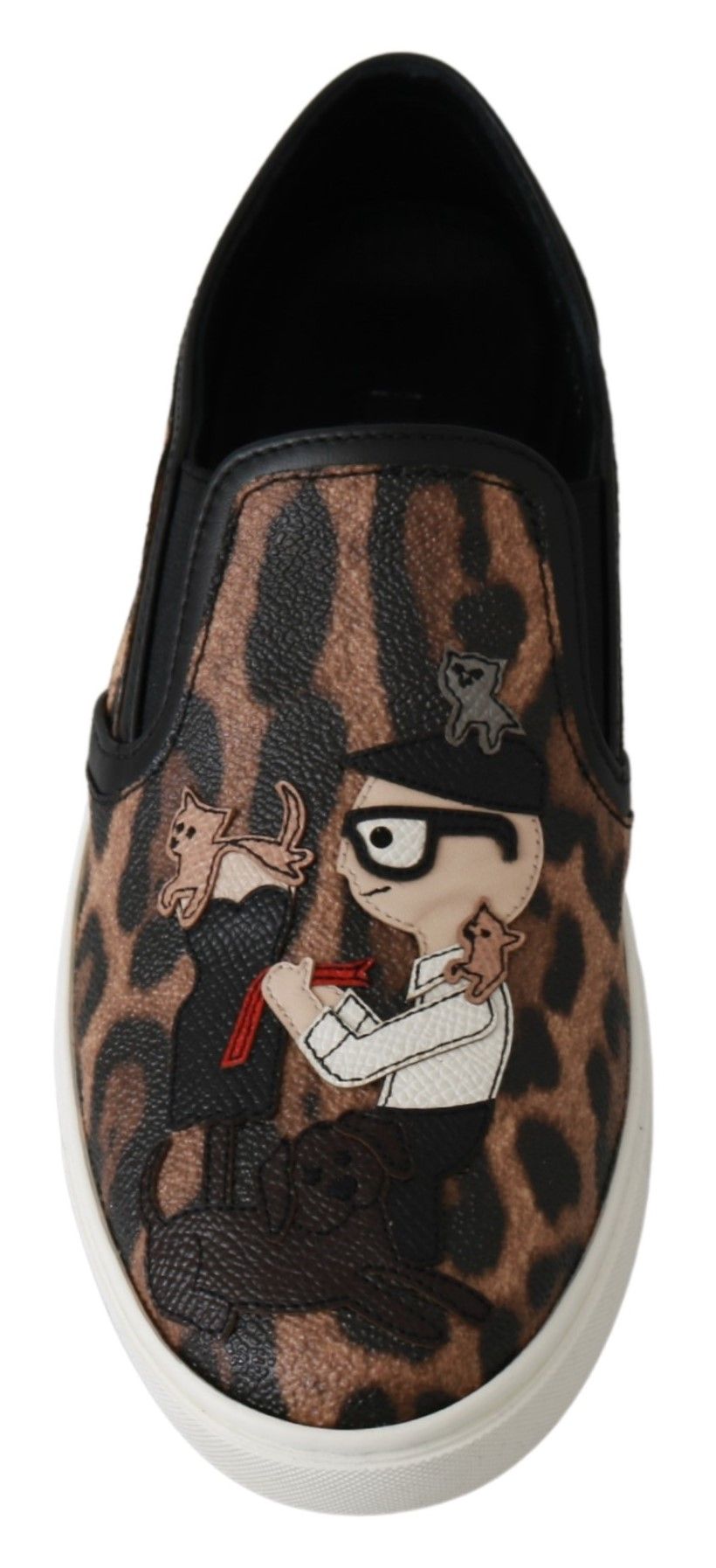Leopard print sneakers with cartoon character on side