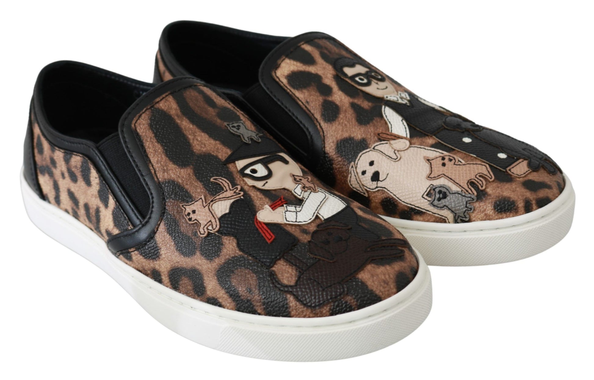 Pair of shoes with cartoon animal print and laces