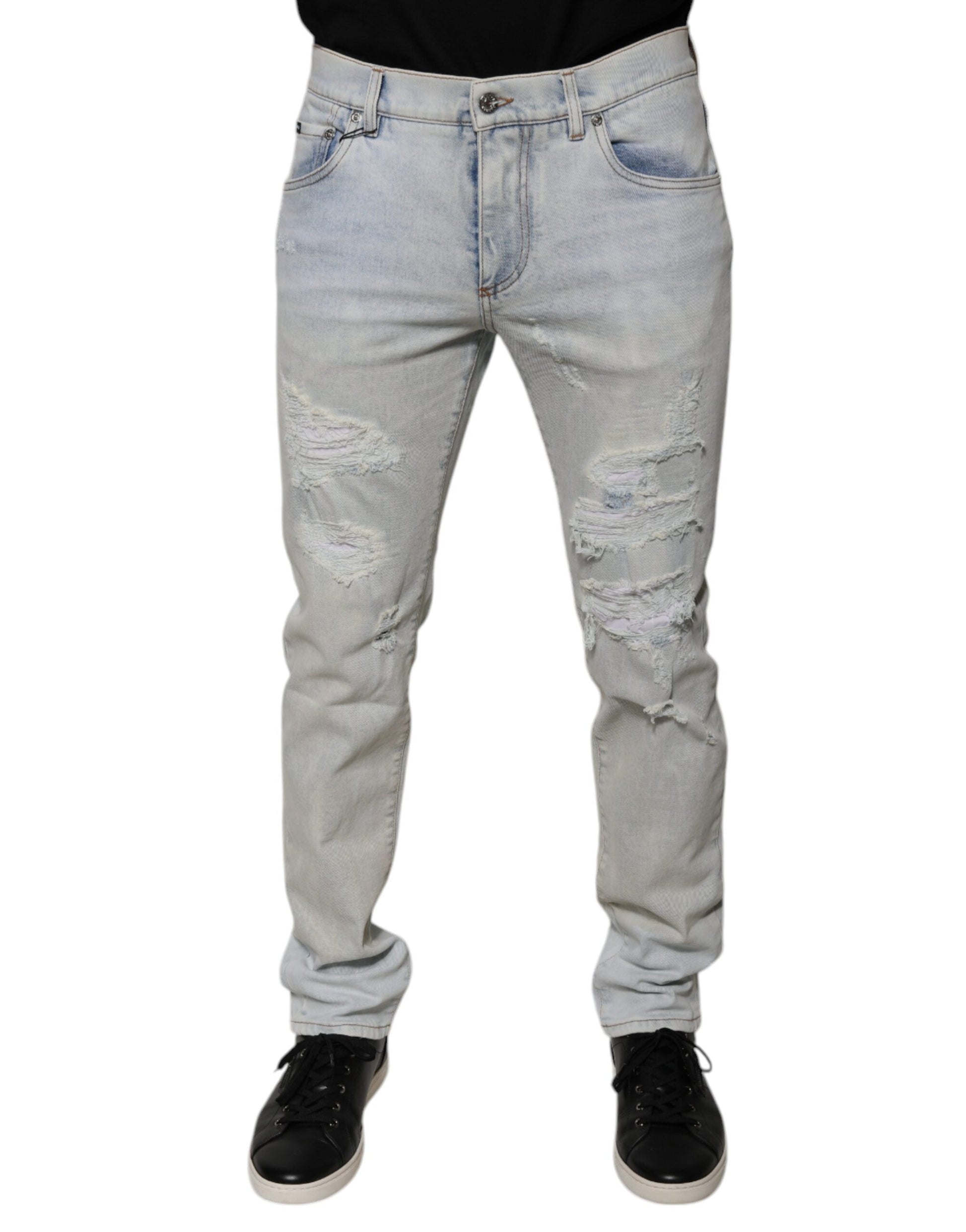 Pair of distressed jeans on a mannequin