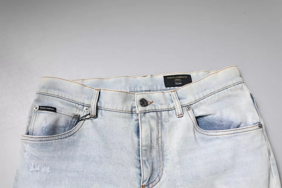 Blue denim jeans on a table