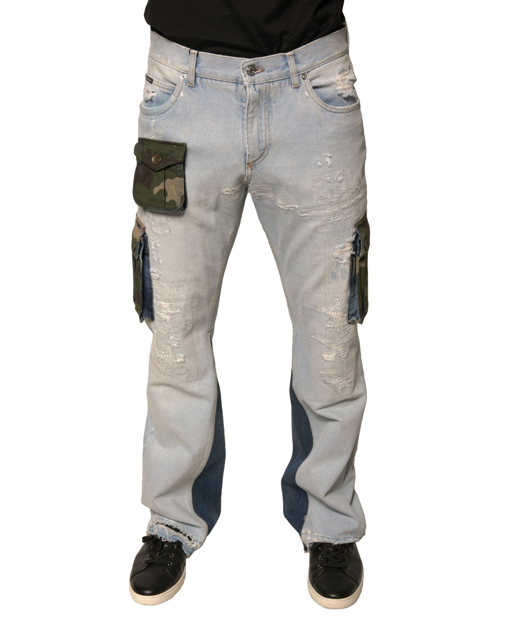 Pair of distressed jeans with cargo pockets