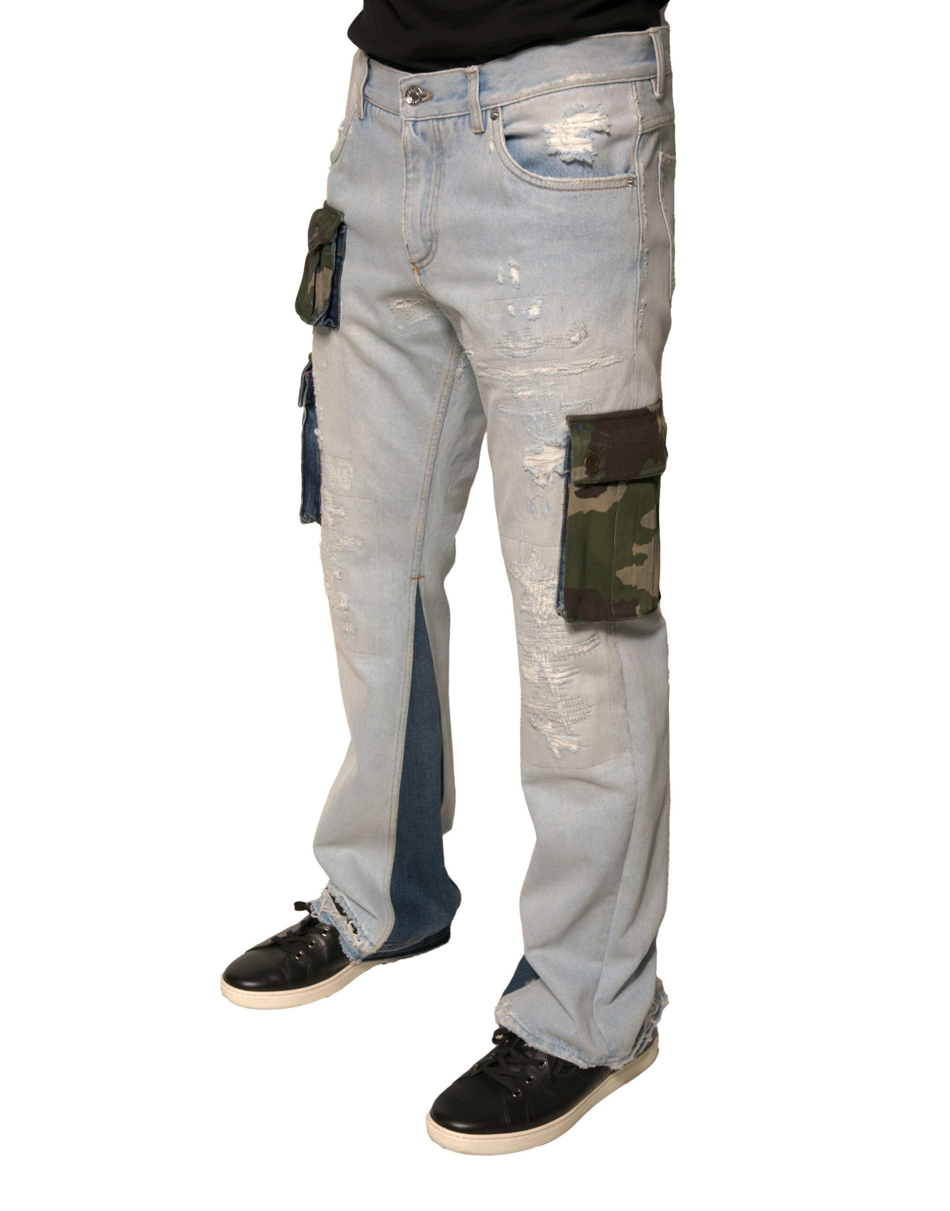 Pair of distressed jeans with cargo pockets