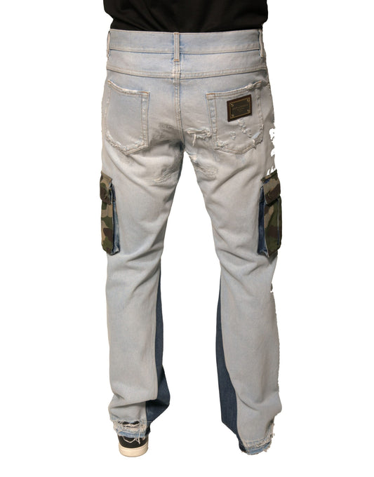 Pair of blue jeans with cargo pockets on sides