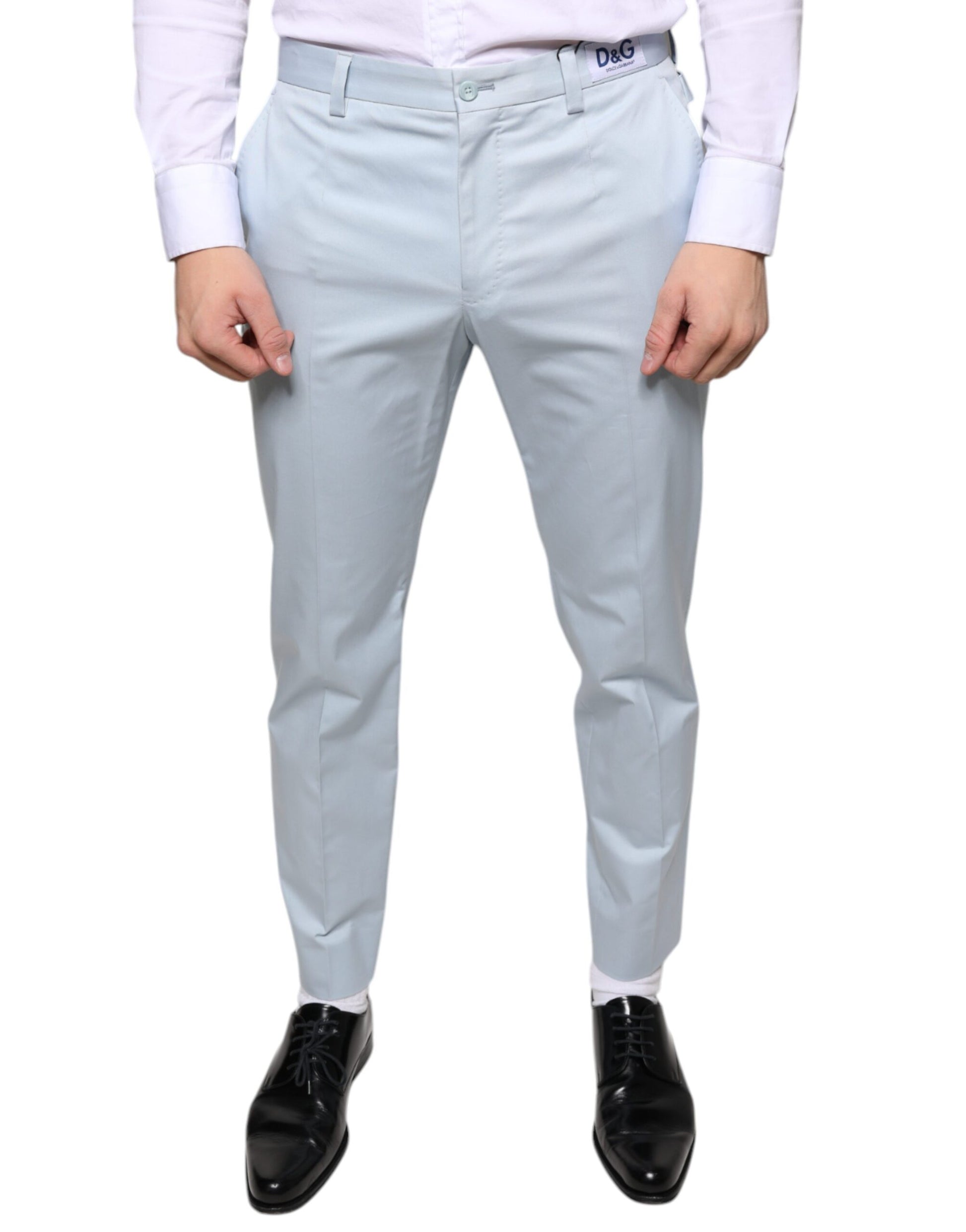 A pair of light blue cotton dress pants from Dolce & Gabbana