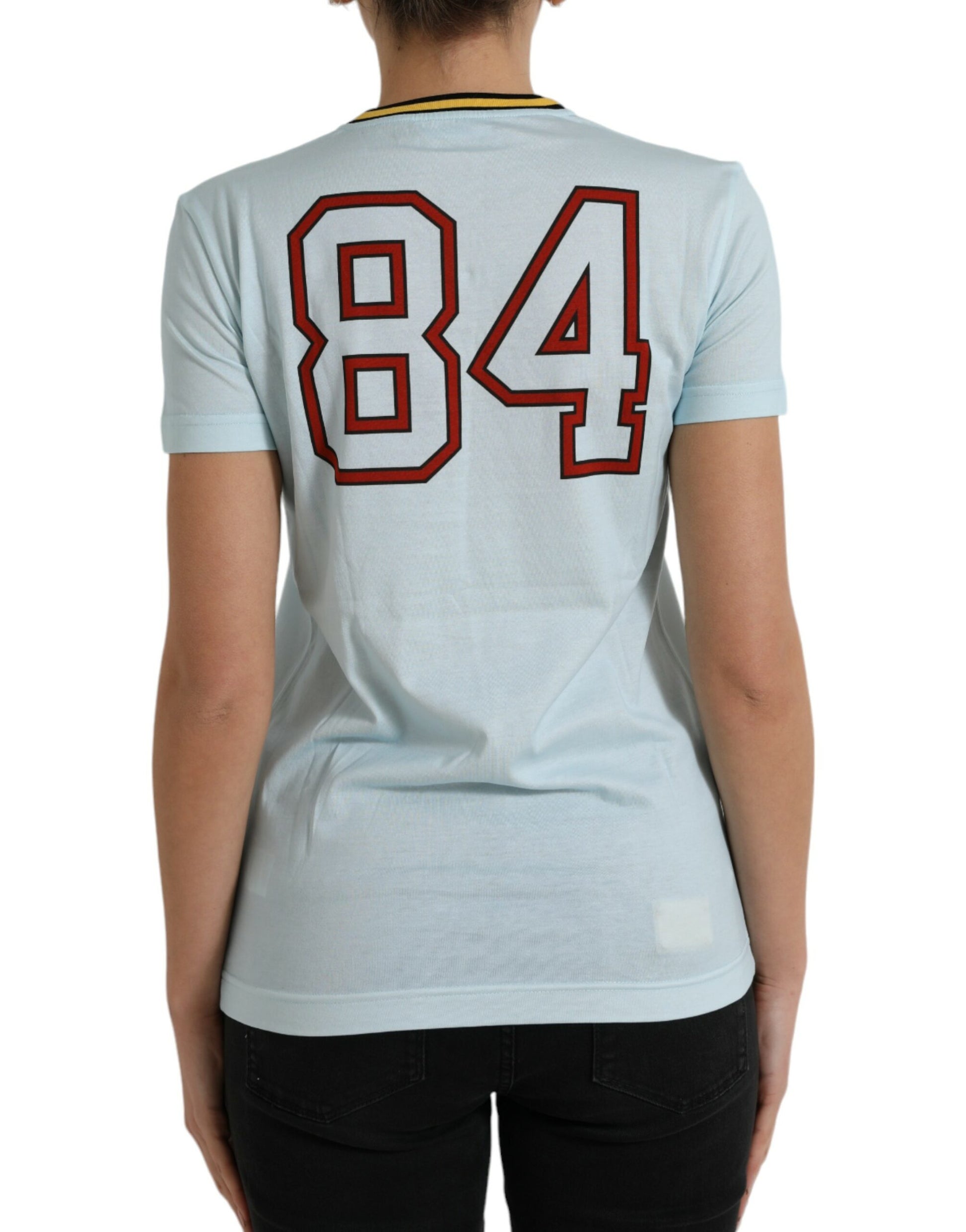 Blue jersey with red number 84 on back