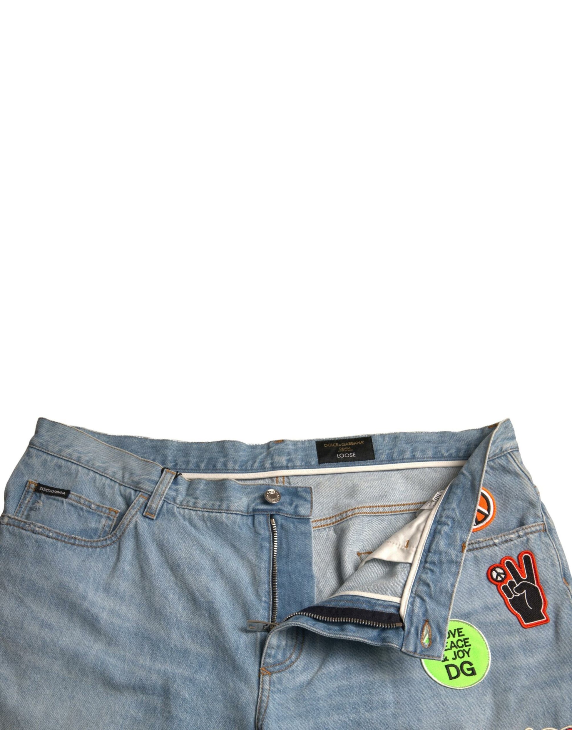 Blue denim shorts with a zipper fly