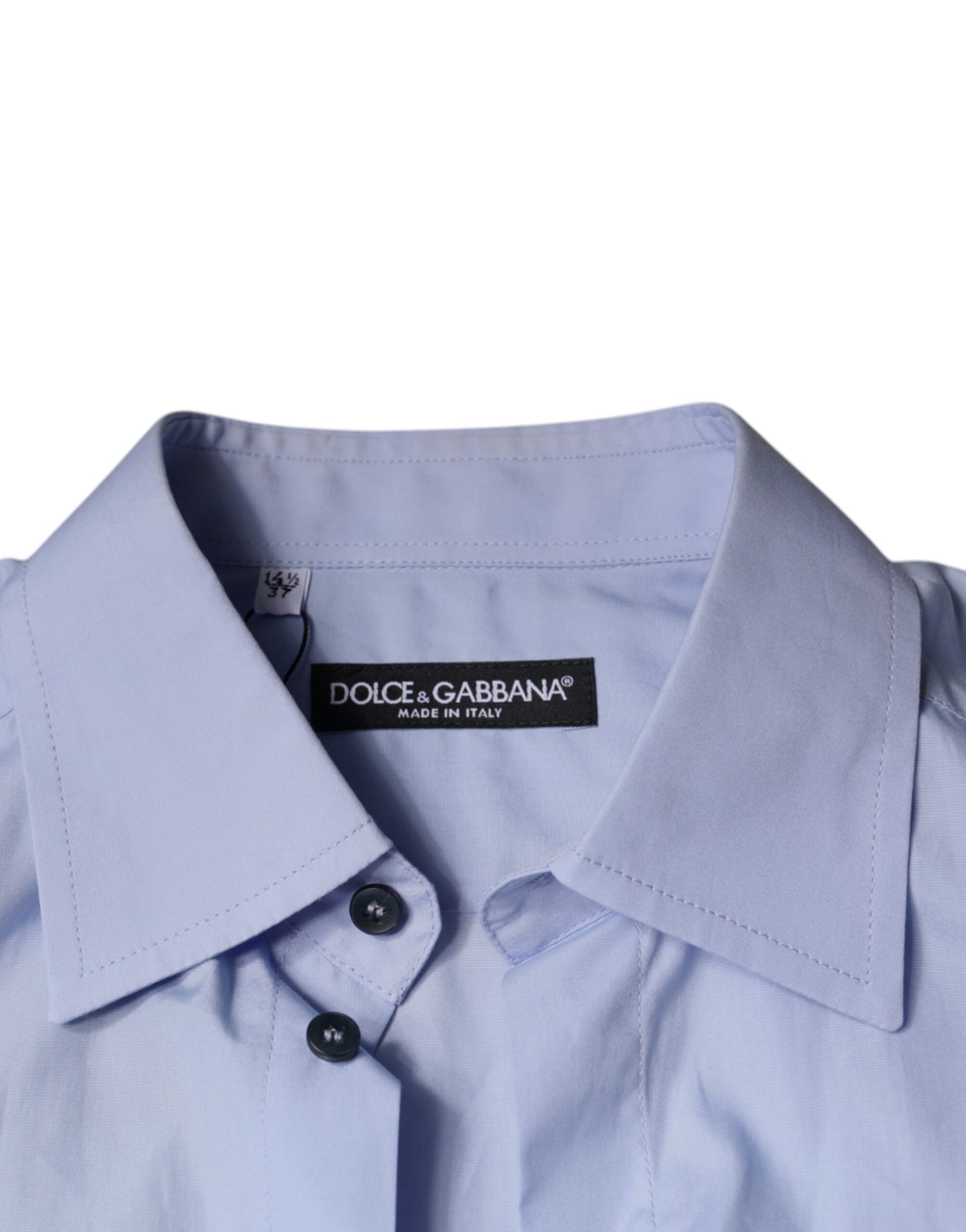 A light blue cotton men's dress shirt from Dolce & Gabbana, with a collar and two buttons