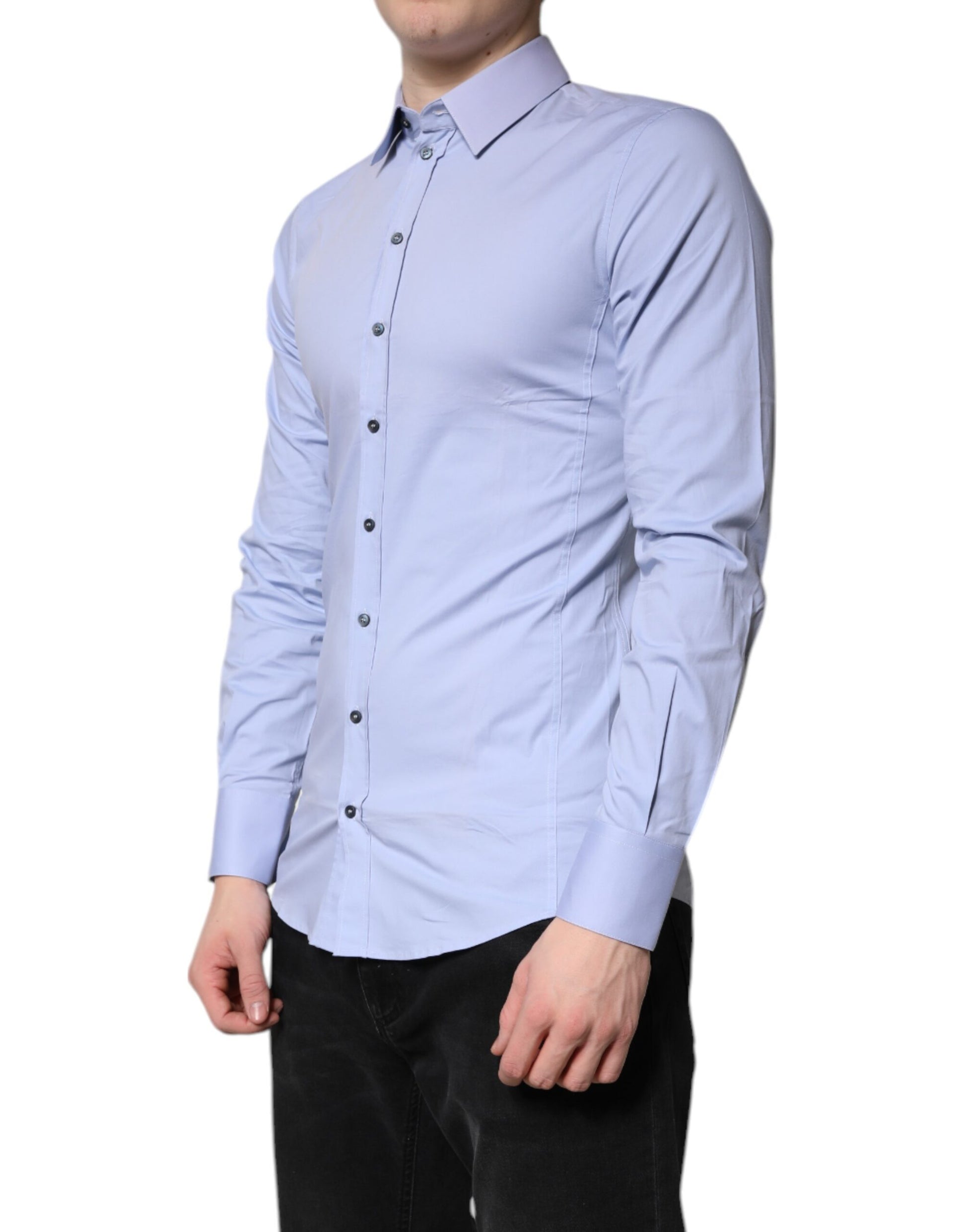 A light blue cotton dress shirt with a collar and buttons, part of the Sicilia collection by Dolce & Gabbana