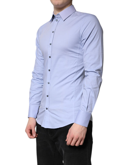 A light blue cotton dress shirt with a collar and buttons, part of the Sicilia collection by Dolce & Gabbana