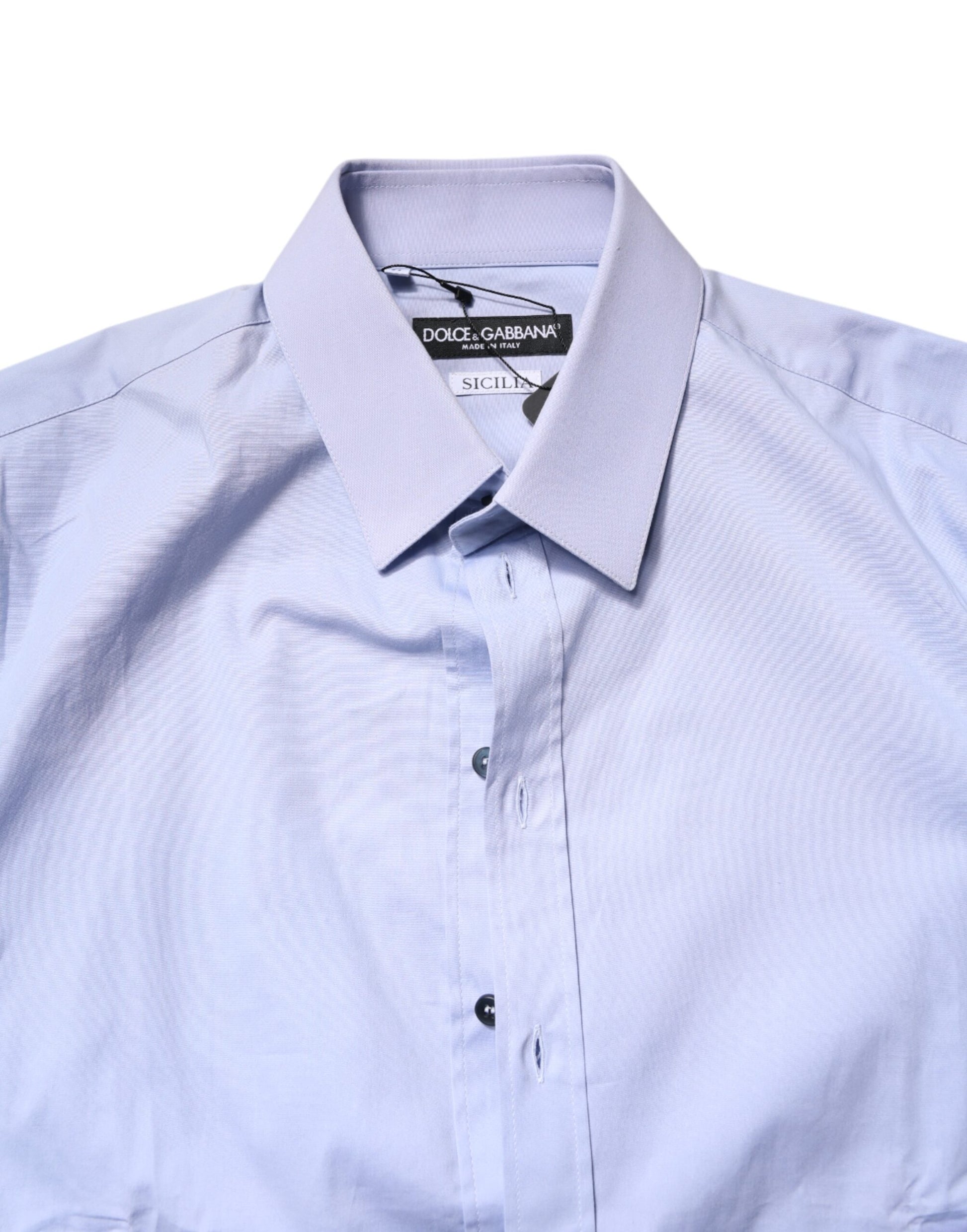 A light blue cotton dress shirt with a collar and buttons, from the brand Dolce & Gabbana
