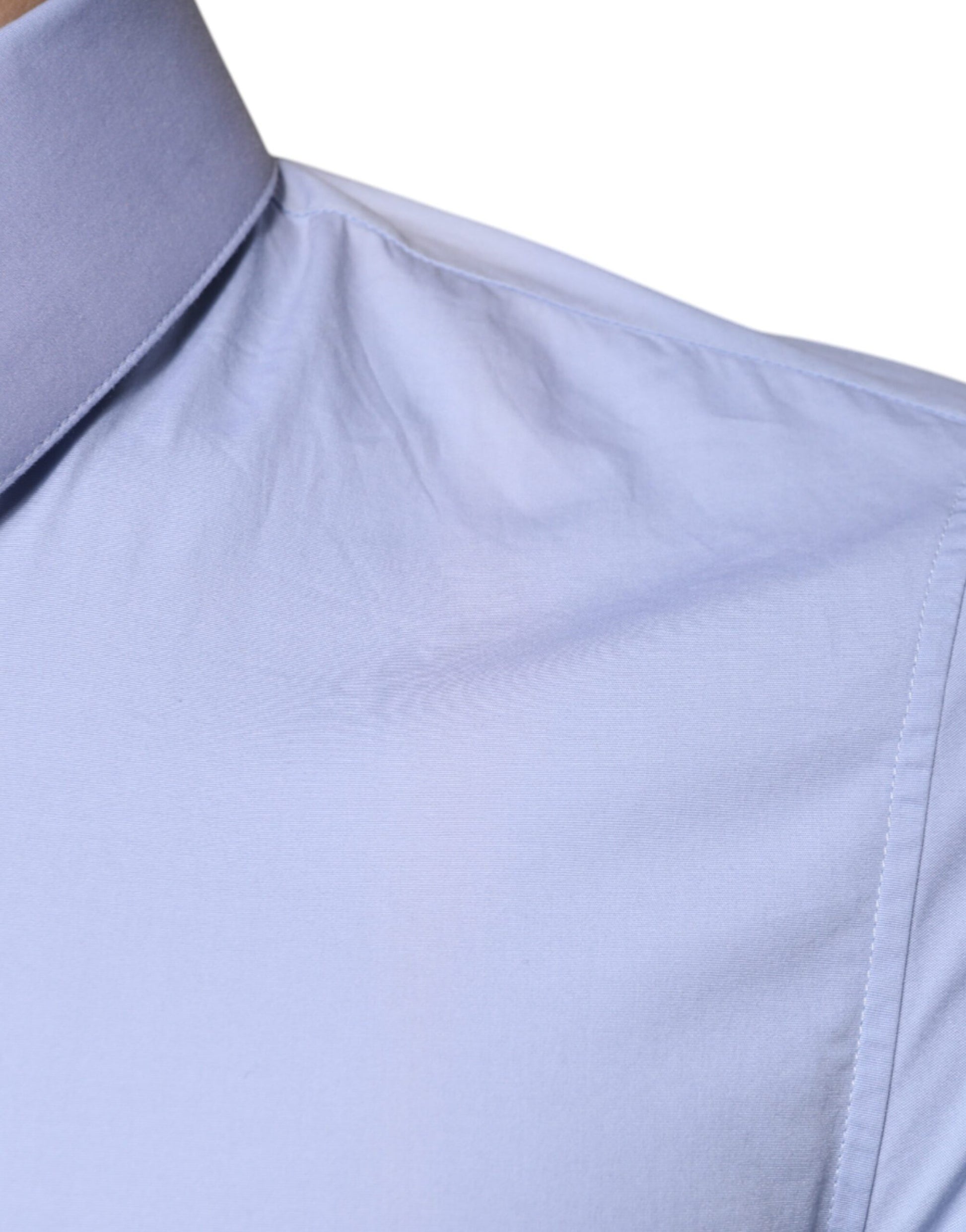 A light blue cotton dress shirt with a slim fit, featuring the Sicilia design from Dolce & Gabbana
