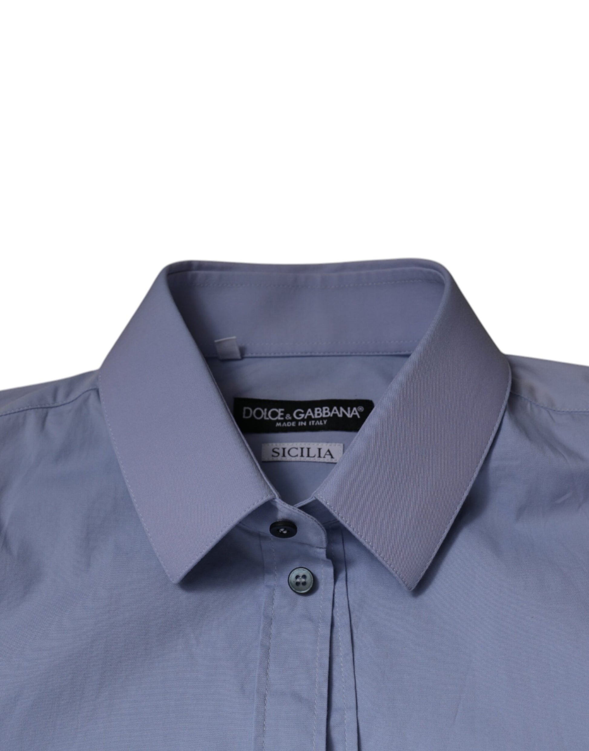 A light blue cotton dress shirt with a slim fit, featuring the Sicilia label from Dolce & Gabbana