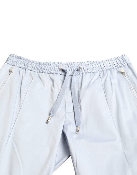 Light blue athletic shorts with drawstring waistband