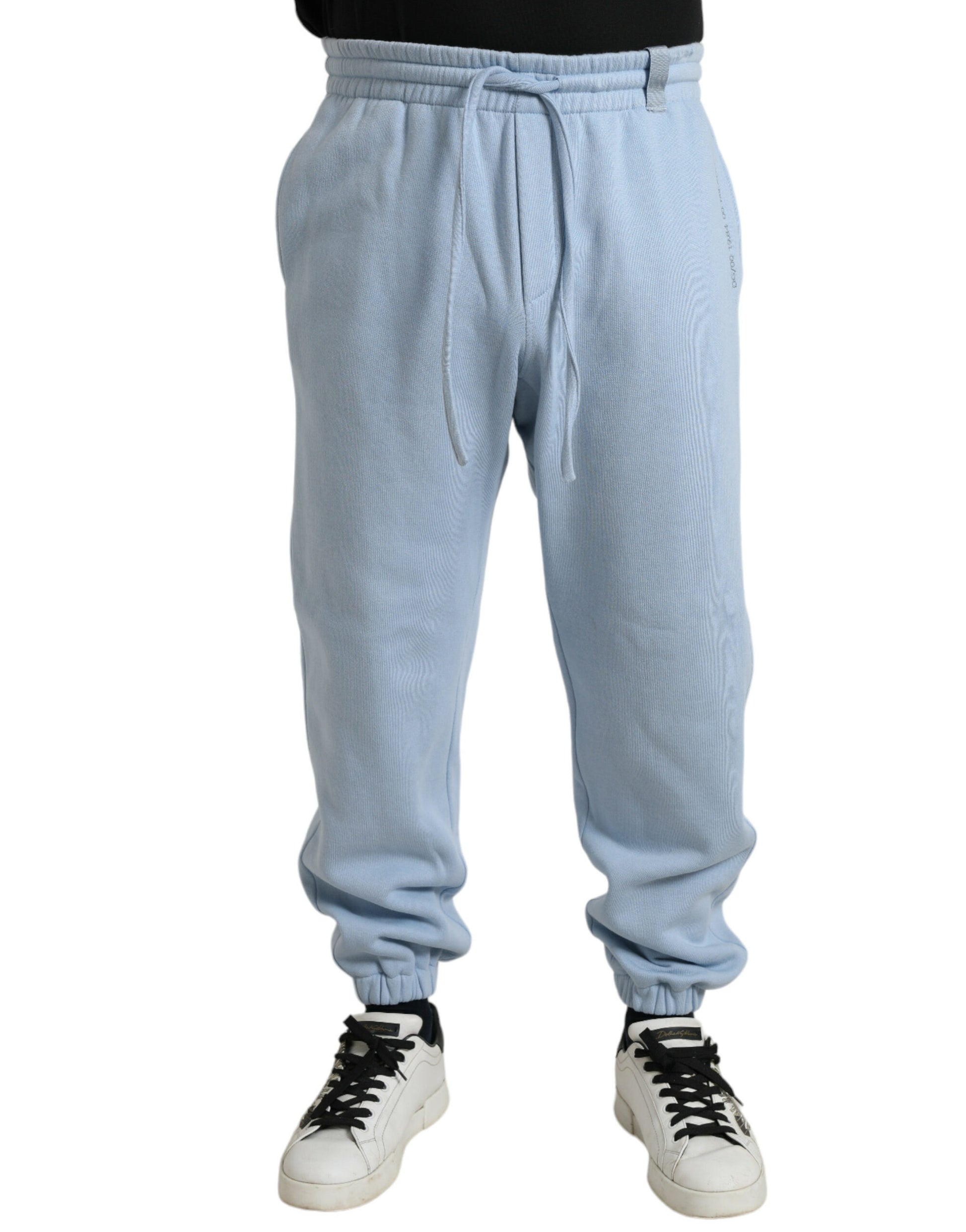 Blue denim pants with elastic waistband