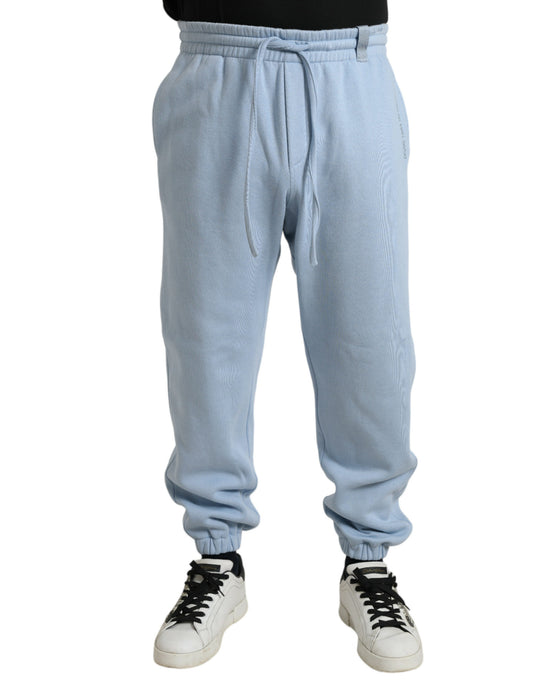 Blue denim pants with elastic waistband