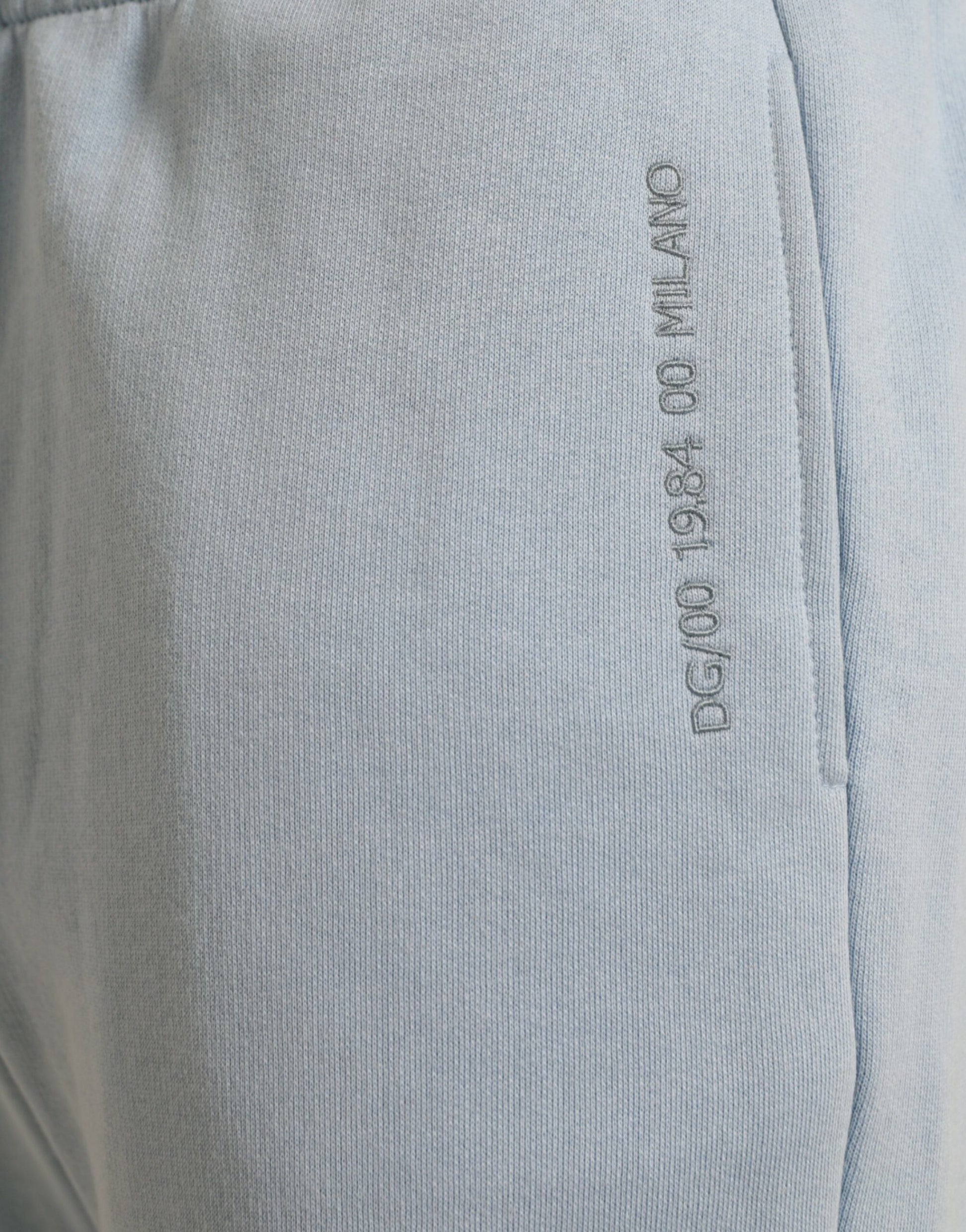 Blue denim jeans with white label on waistband