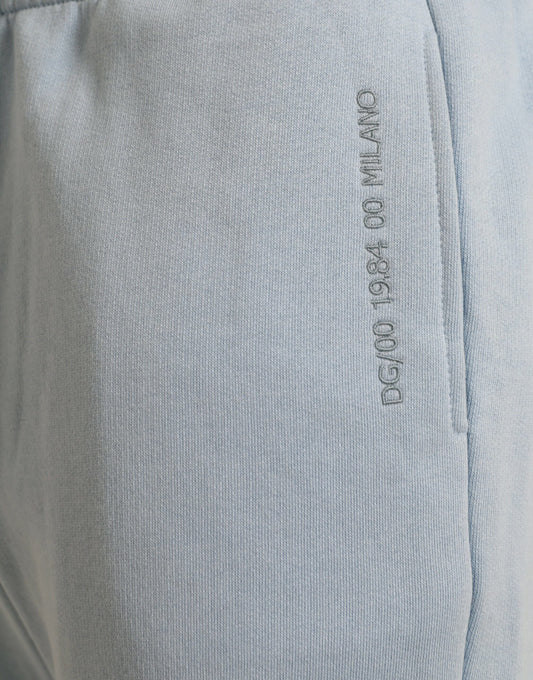 Blue denim jeans with white label on waistband
