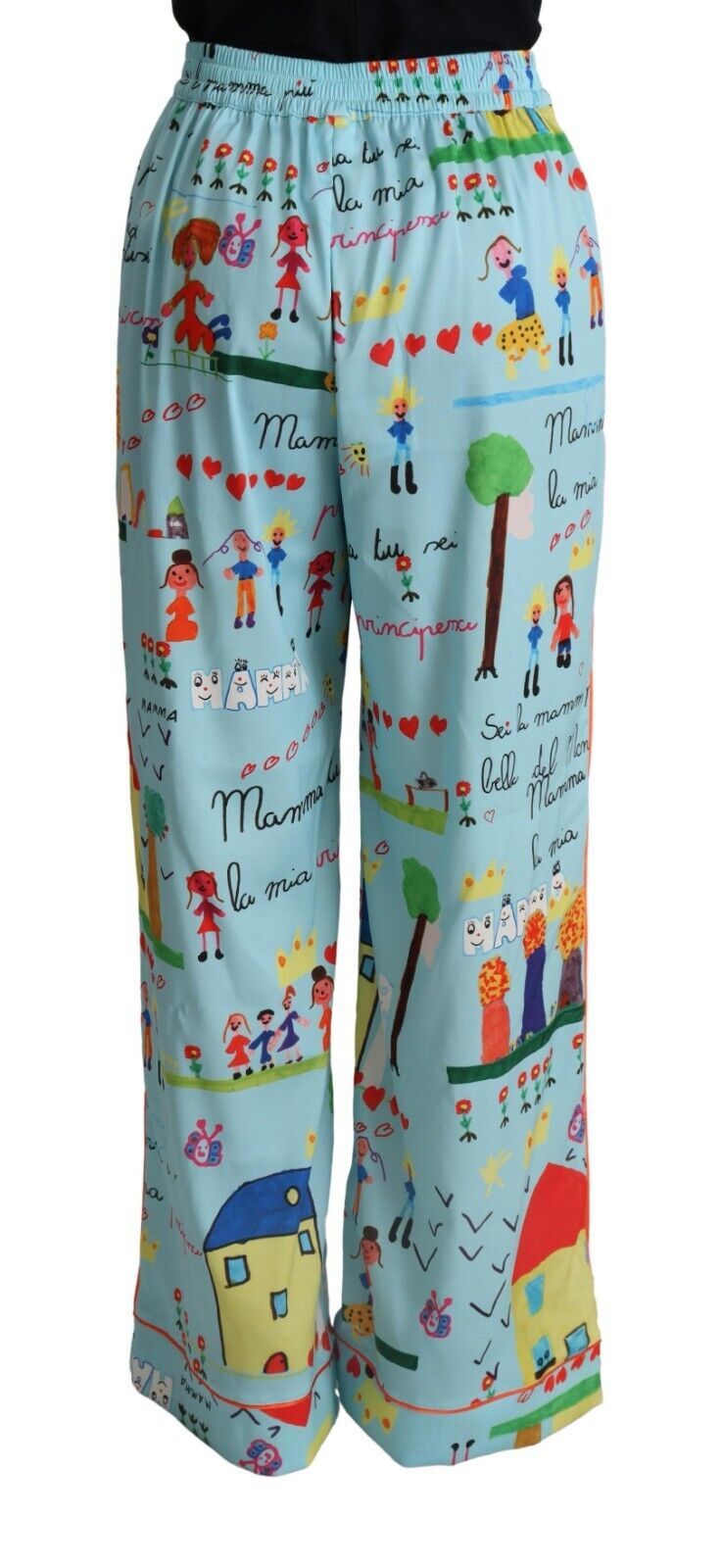 Pair of colorful pajama pants with cartoon characters