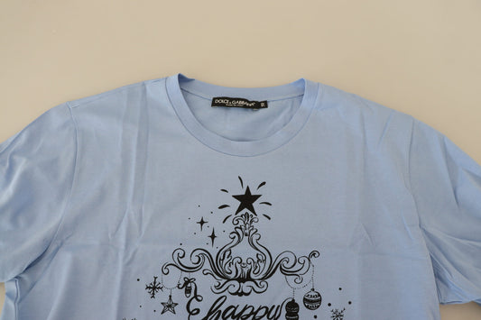 Blue t-shirt with black design on front