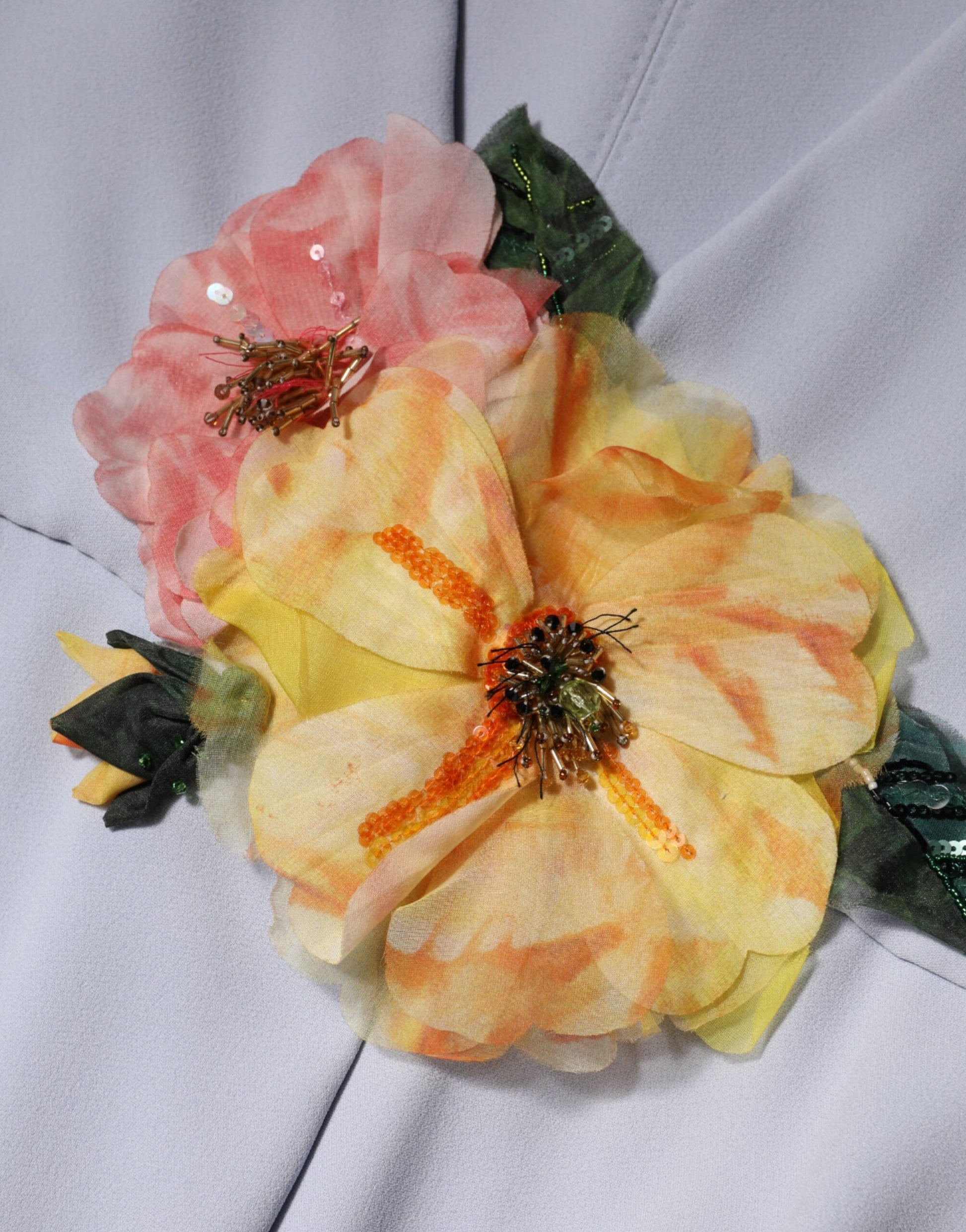 A floral applique on a dress