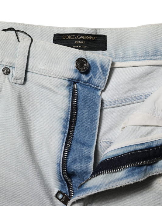 Light blue denim jeans with zippered side pockets