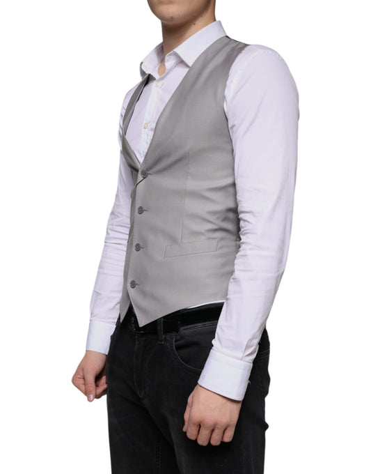 A light gray wool vest with a waistcoat design