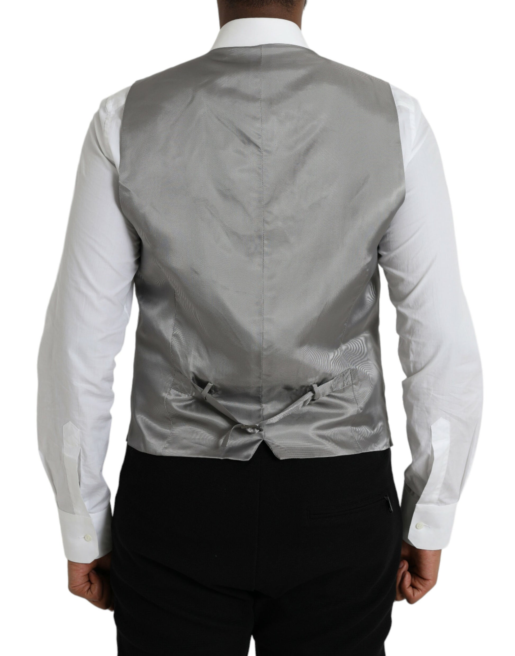 A light gray wool vest from Dolce & Gabbana, part of a formal dress suit