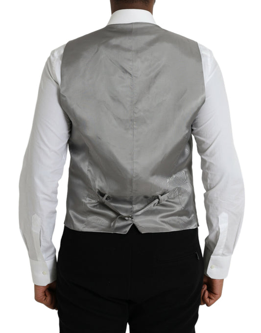 A light gray wool vest from Dolce & Gabbana, part of a formal dress suit