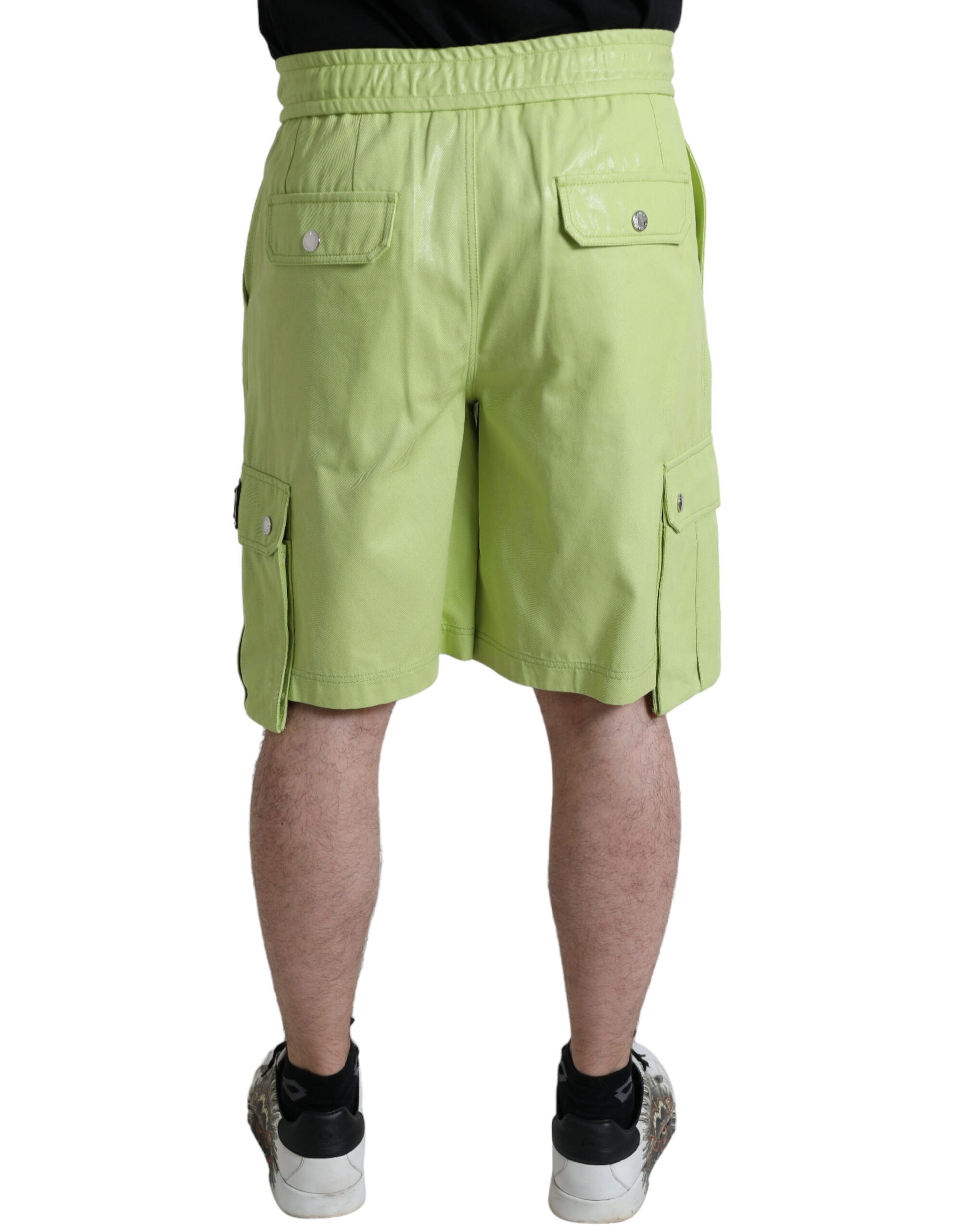 Pair of men's cargo shorts in lime green color