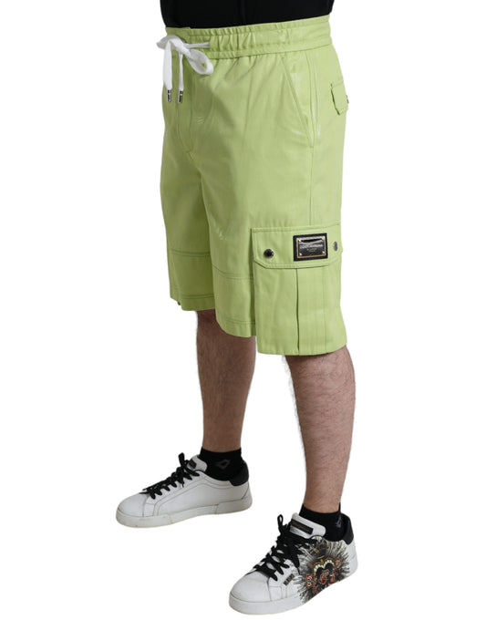 Man wearing yellow cargo shorts and white sneakers