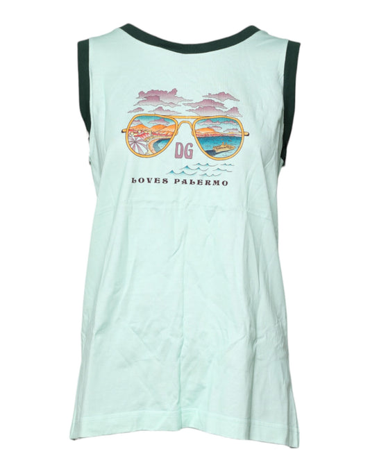 Green tank top with graphic design