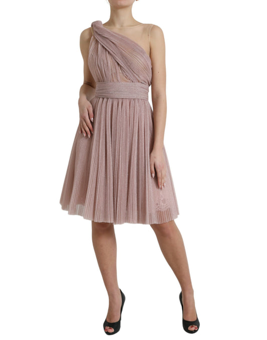 A light lilac pleated tulle one shoulder dress by Dolce & Gabbana